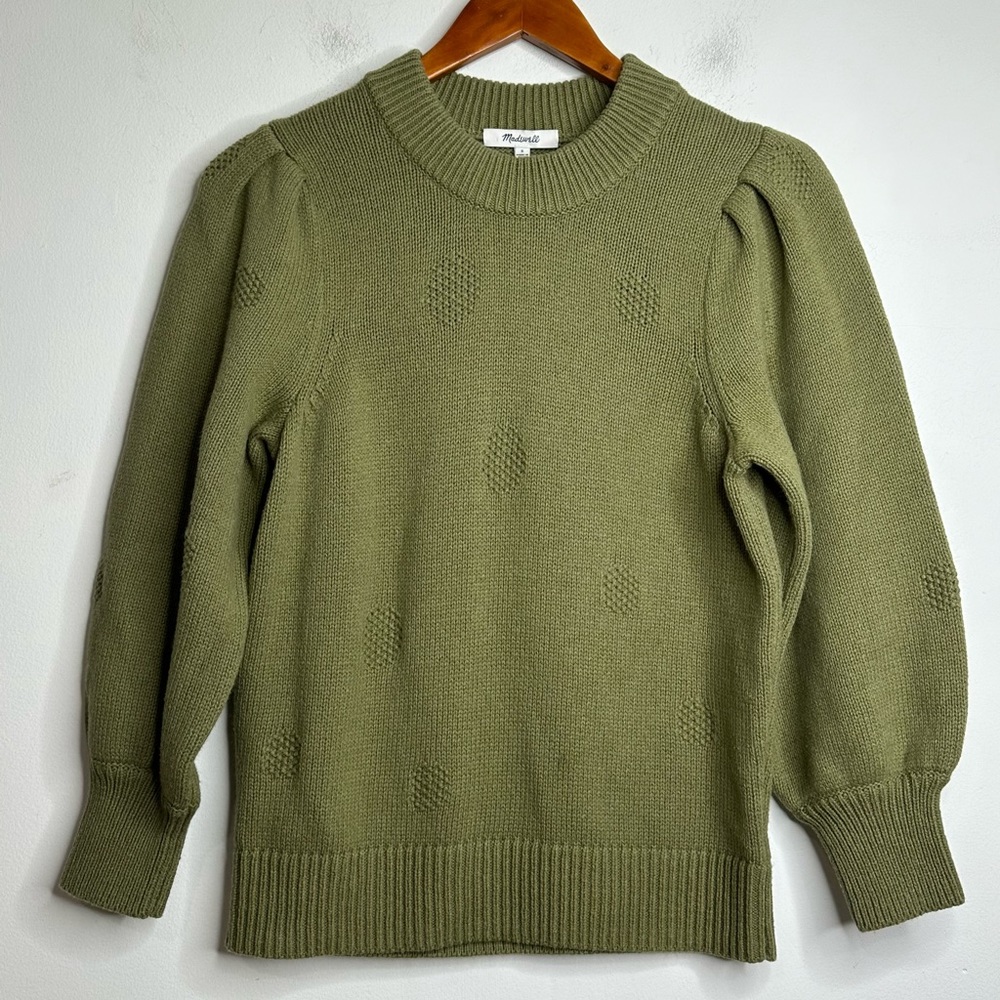 Madewell Dotted Eaton Puff-Sleeve Pullover Sweater in Cotton-Merino Yarn Size S